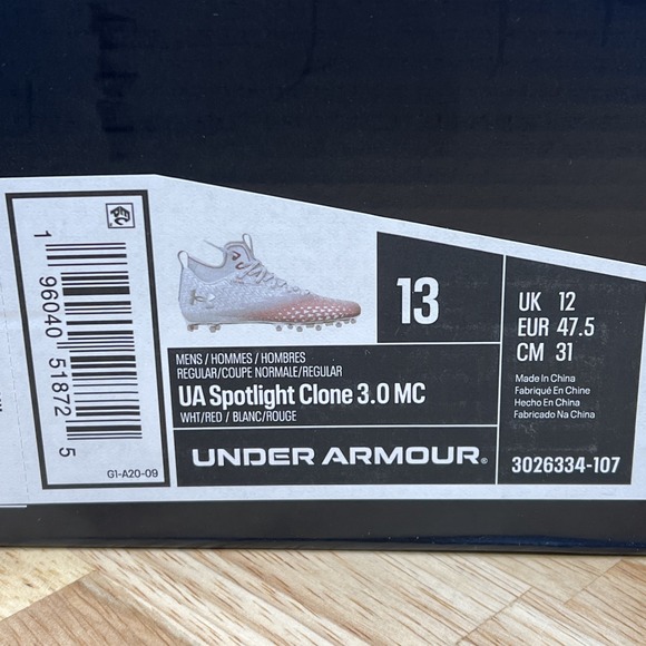 Under Armour Men's 13 Spotlight Clone 3.0 MC Football Cleats 3026334-107 WHT/RED - Picture 12 of 12